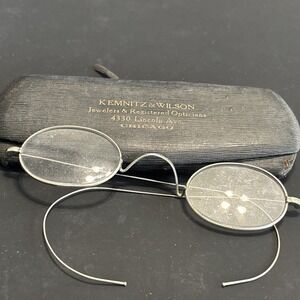 Antique Wire Rim Spectacles Oval Silver-Tone Eyeglasses Temples  VTG